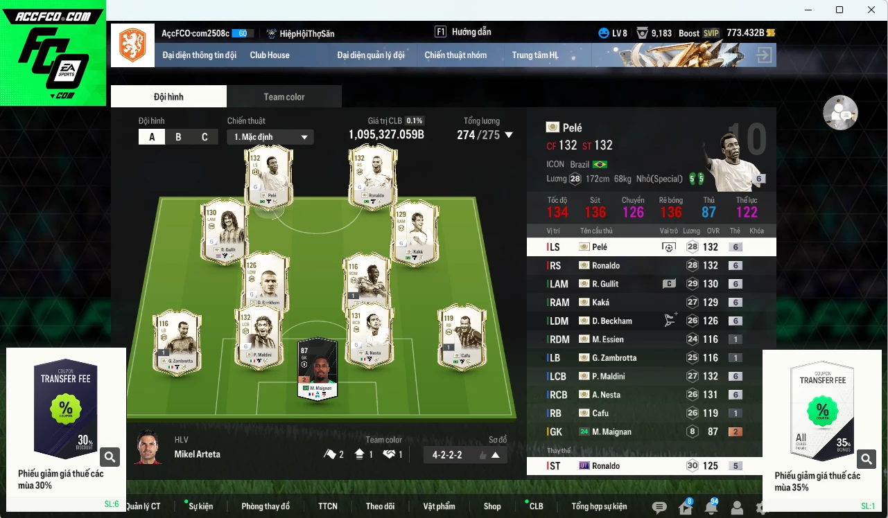 Full ICON+6 1.095.320b có Gullit, Ronaldo, Pelé, Beckham, Maldini, Nesta, Kaká... ICON+6